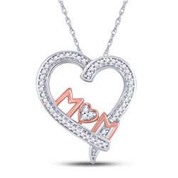 Diamond Mom Mother Heart Pendant 1/8 Cttw 10kt Two-tone Gold