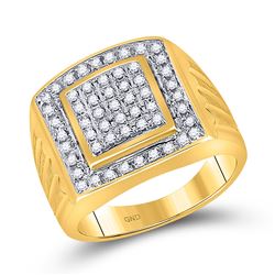 Mens Diamond Square Cluster Ring 1/2 Cttw 10kt Yellow Gold