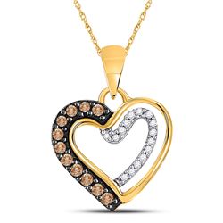 Round Brown Diamond Heart Pendant 1/5 Cttw 10kt Yellow Gold