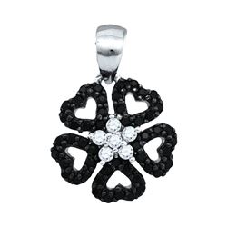 Round Black Color Enhanced Diamond Heart Circle Pendant 1/3 Cttw 10kt White Gold