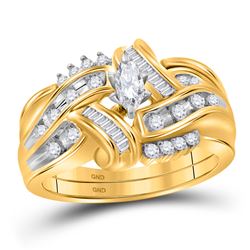 Marquise Diamond Bridal Wedding Engagement Ring Band Set 1/2 Cttw 10kt Yellow Gold