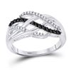 Image 1 : Round Black Color Enhanced Diamond Crossover Strand Band 1/4 Cttw 10kt White Gold