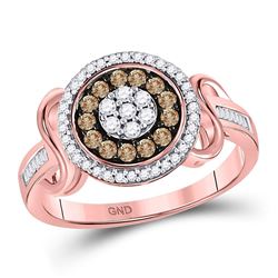 Round Brown Diamond Flower Cluster Ring 1/2 Cttw 10kt Rose Gold