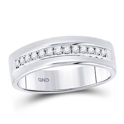 Mens Machine Set Diamond Wedding Band Ring 1/5 Cttw 14kt White Gold