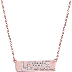 Diamond Pink Love Bar Pendant Necklace with 18" Chain 1/8 Cttw 10kt Rose Gold