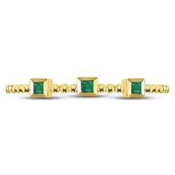 Emerald Beaded 3-stone Stackable Band Ring .03 Cttw 10kt Yellow Gold