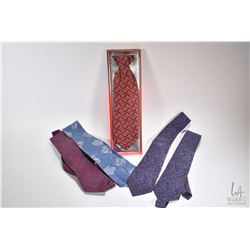 Five new men's silk ties including Pierre Cardin, FX by HY, ILS, purple paisley etc.