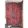 Image 1 : 100% handmade Iranian Mashad carpet with center medallion, overall floral design, red background and