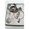 Image 1 : Tray lot of silver jewellery including woven cuff bracelet, woven bangle, Aztec key chain, 24" heavy