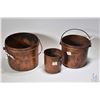 Image 1 : Three graduated antique hand hammered copper pots ranging from 4 1/2"-7"