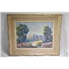 Image 1 : Framed oil on board dapple painting of a foothills valley signed by artist Sam Bering, and marked on