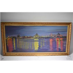 Framed pastel on board marked on verso "Vancouver Night Lights from Stanley Park" copied from a post