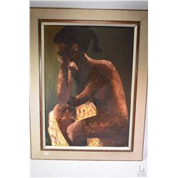 Framed acrylic on canvas nude painting signed by artist (?), 27 1/2 X 19 1/2"