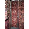 Image 1 : 100% handmade Iranian Karajeh carpet runner with multiple medallions, red background and highlights 