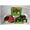 Image 1 : Three 1:16 scale die cast toys including John Deere 7800 tractor, a John Deere Model A tractor and a