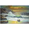 Image 2 : Framed oil on canvas painting of crashing waves, signed by artist Mike Blum (?) 24" X 36"