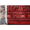 Image 2 : Small 100% wool scatter rug with red background and highlights of taupe, black etc. 18" X 44"