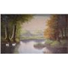 Image 2 : Framed oil on canvas painting of swans on an autumn lake signed by artist F.R. Meyer, 19" X 31"