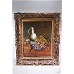 Framed original oil on canvas still-life painting signed on verso R. Bianchi '11, 19 1/2" X 15 1/2"