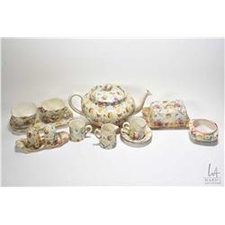 Selection of vintage Lord Nelson "Rose Time" chintz china including tea pot, two open sugar bowls, s