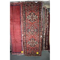 100% handmade Iranian Hamden carpet runner with triple medallion, red background and overall floral 