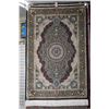 Image 1 : Beautiful handmade silk carpet with deep fringing, center medallion, in tones of blues, cranberry, g