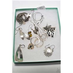 Tray lot of sterling silver jewellery including eleven pairs of earrings and a neckchain and pendant