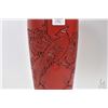 Image 2 : Modern cinnabar bar vase with handcarved pheasant and floral motif and copper liner 12" in height