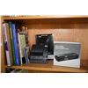 Image 1 : Shelf lot of collectibles including a boxed Electronic Pain Relief, two small clock radios and four 