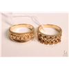 Image 1 : Two yellow gold rings including 14kt set with seven small genuine pearls and a 10kt gold filigree ri