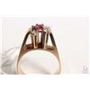 Image 2 : 14kt yellow gold ruby and diamond ring set with .15ct round mixed cut ruby gemstone and four 0.25ct 