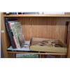 Image 1 : Shelf lot of collectibles including decorative bird motif wooden wall plaque, two carved crane figur