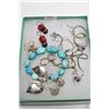 Image 1 : Tray lot of silver jewellery including six pairs of earrings, a turquoise beaded bracelet, a 20" hea
