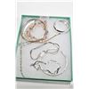 Image 1 : Selection of sterling silver jewellery including two pairs of earrings, two hinged bracelets, pearl 