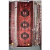 Image 1 : 100% handmade Iranian Zanjan carpet runner with triple medallion, red background and highlights of b