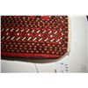 Image 2 : 100% handmade throw rug with red background and highlights of copper, black and cream, 23" X 50"