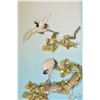 Image 2 : Vintage shadow box framed Oriental shell art picture featuring cranes and flowers. Overall dimension