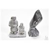 Image 1 : Two soapstone carvings including a 6" seal with etched "1353" on underside and an Inuit mother and c