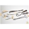 Image 1 : Selection of vintage medical equipment including spiked forceps, locking forceps, a speculum, large 