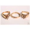 Image 1 : Two 14kt yellow and white gold semi mount rings plus a 10kt yellow gold wedding band