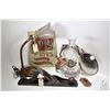 Image 1 : Selection of vintage collectibles including Mermaid lamp with original glass shades, a wall mount oi