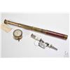 Image 1 : Antique Anaeroid Bristols Sphygmometer, a wood and brass telescope and a Galton Whistle ( used to me