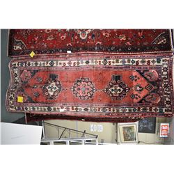 100% handmade Iranian Hamden carpet runner with triple medallion with red background and highlights 