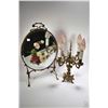 Image 1 : Vintage brass baroque style electric four branch candelabra and an oval art nouveau style mirror wit