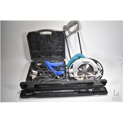 Selection of tools including a Makita 5007NB circular saw, Mastercraft heat gun, Maximum 1/2" torque