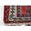 Image 2 : 100% handmade scatter rug with red background and highlights of blues, cream etc. 19" X 38"