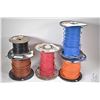 Image 1 : Four 1/2 full or less spools of 12 gauge wire, red, blue, orange and brown plus a 16 gauge black