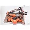 Image 1 : Selection of tools and equipment including chaulking gun, trouble light, 30 meter tape measure, heat