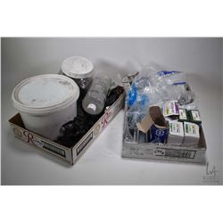 Selection of hardware including boxes of screws, wire nail clamps, staples, brackets, Clear Glide wi