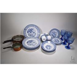 Four place setting of Royal Heritage porcelain blue and white china including dinner plates, side pl